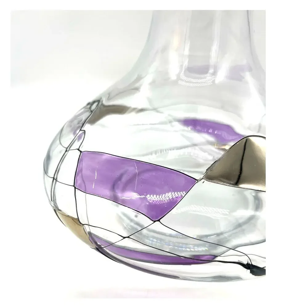 Handmade Romanian Crystal Wine Decanter / Carafe Stained Glass Mosaic MILANO